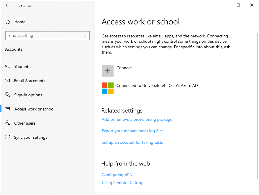 Connect to the University of Oslo's Azure Ad in the menu.