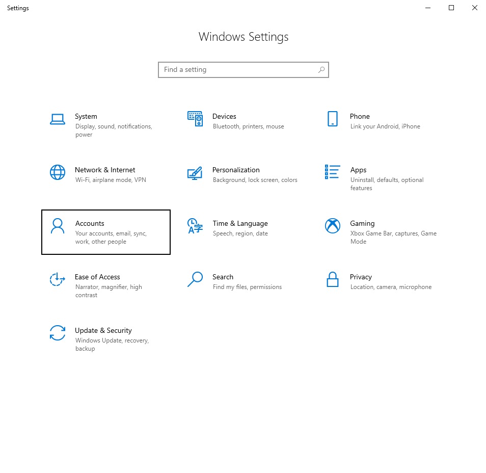 Choosing Accounts on the Settings page