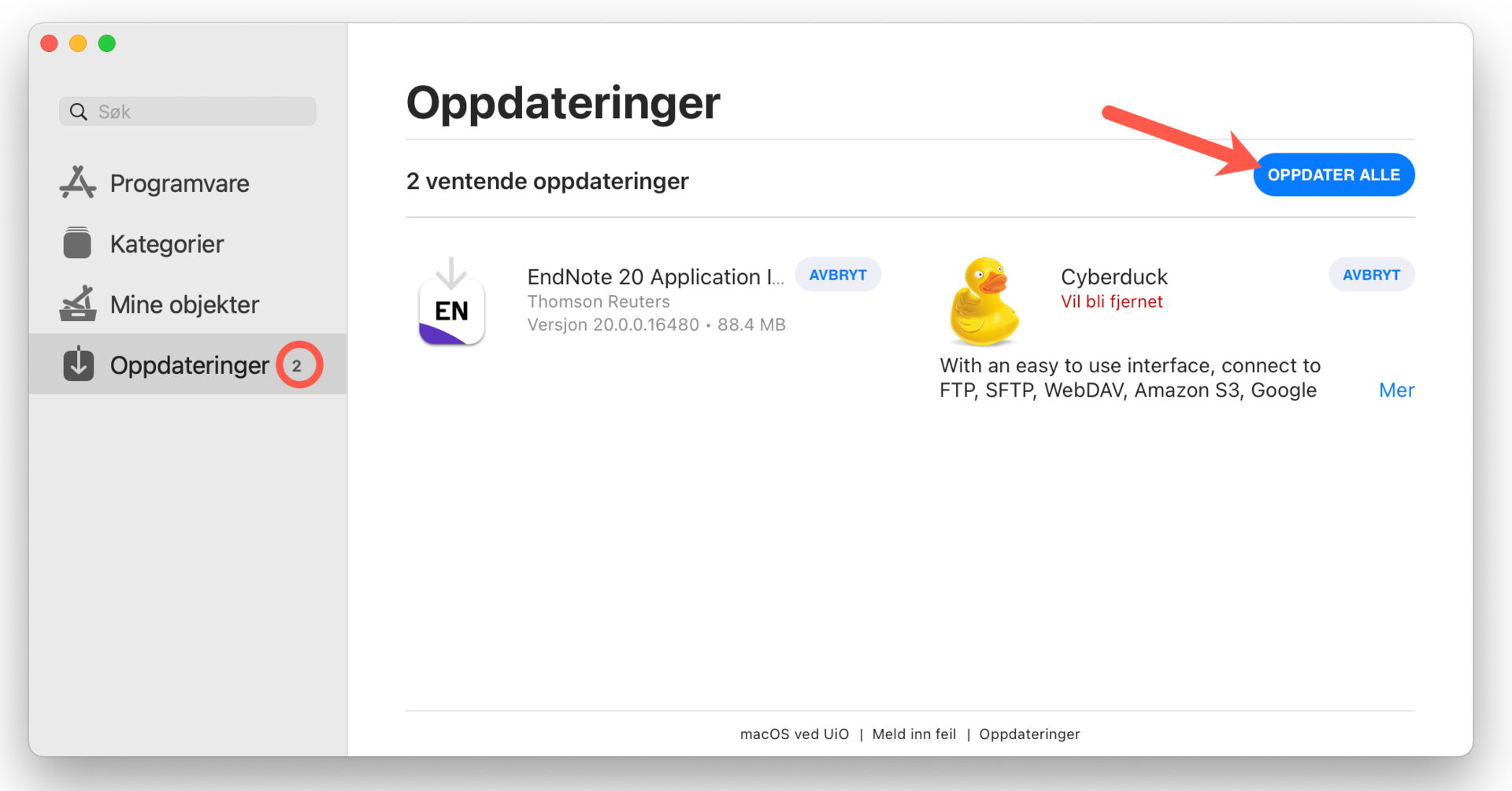 Skjermbilde av Oppdateringer i Managed Software Center