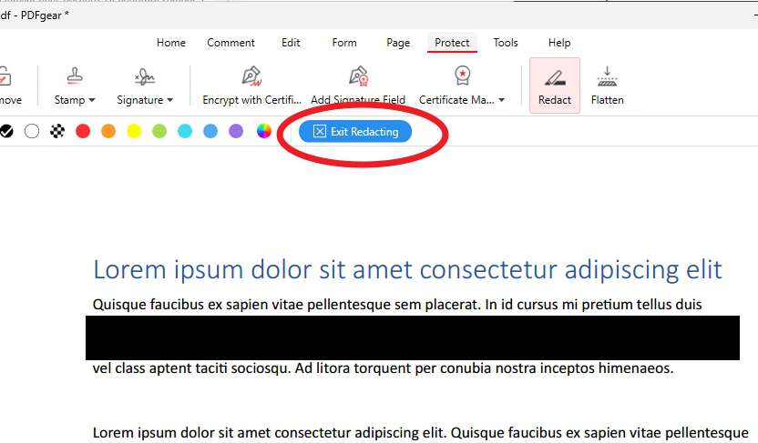 knapp for å gå ut av redact-modus