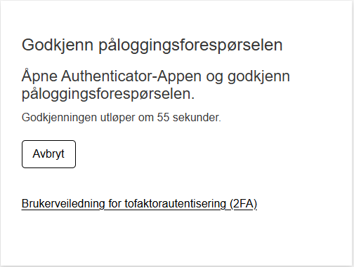 Skjermbilde som viser vinduet man får opp med informasjon om å godkjenne påloggingsforespørselen.
