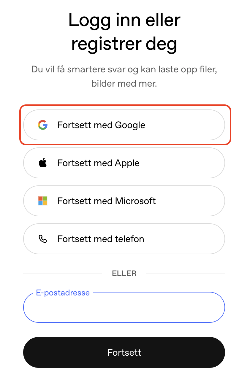 Bilde av innloggingskjerm