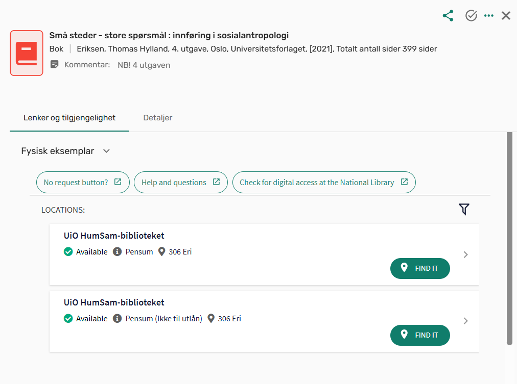 Bilde av en referanse sin fullvisning i Leganto. 